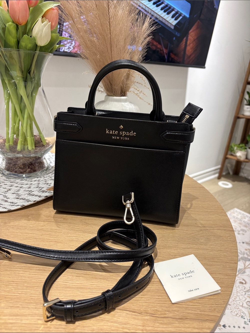 kate spade Black Leather Top-Handle Satchel with Detachable Strap